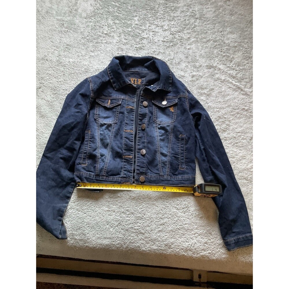 VIP Dark Wash Denim Jean Jacket Size Large Blue Bottom Up Casual